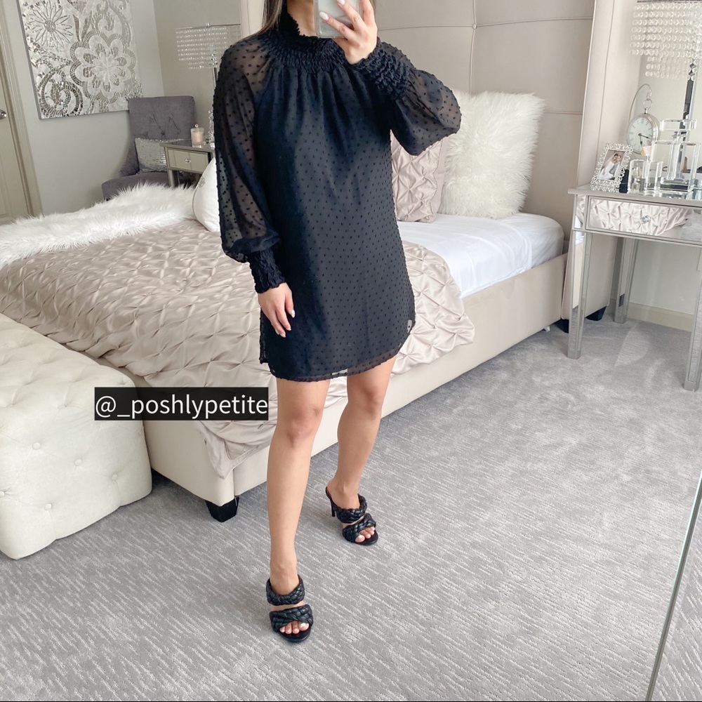 Polka Dot Ruffle Lace Up mesh turtleneck mesh dress